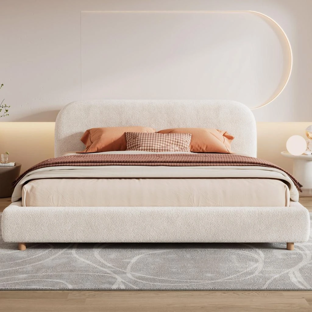 Streamdale Furniture Streamdale King White Boucle Platform Bed with Curved Headboard 2