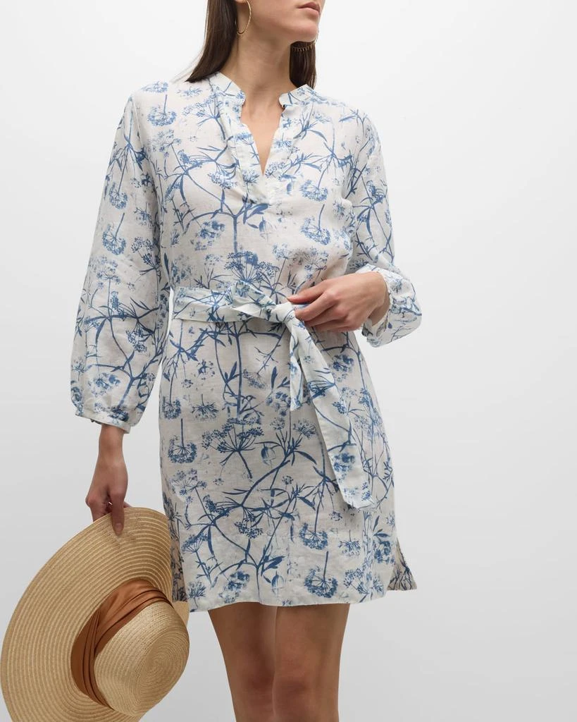 120% Lino Floral-Print Blouson-Sleeve Linen Mini Dress 7