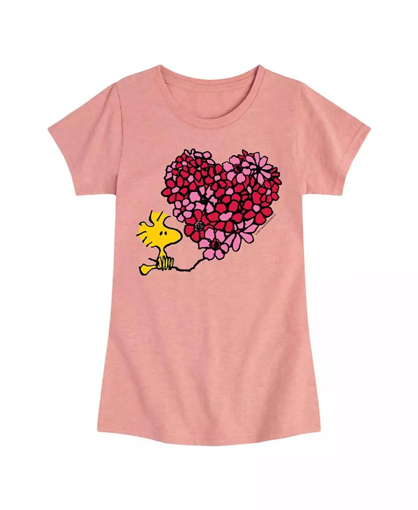 Peanuts Big Girls Woodstock Flower Heart Graphic Short Sleeve T-Shirt 1