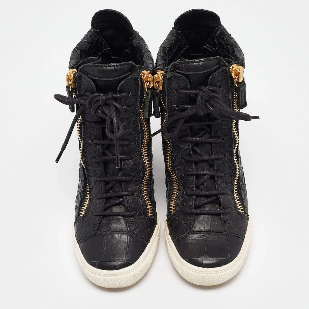 Giuseppe Zanotti Giuseppe Zanotti Black Croc Embossed Leather Double Zipper High Top Sneakers Size 37 3