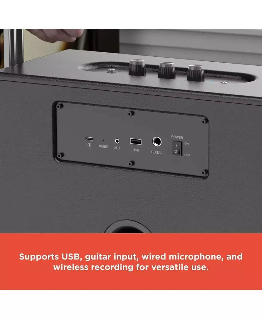 RadioShack 80W Wireless Speaker, Bluetooth/USB/AUX, Guitar 
Mic Inputs, Metallic Finish and Grill For Powerful Sound – Model 4001985 3