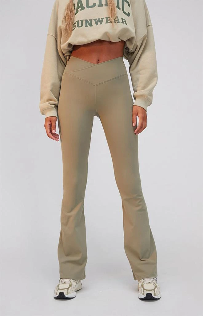PAC 1980 PAC WHISPER Olive Active Crossover Flare Yoga Pants 2