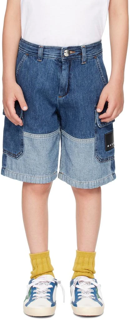 Marni Kids Blue Two-Tone Denim Shorts 1