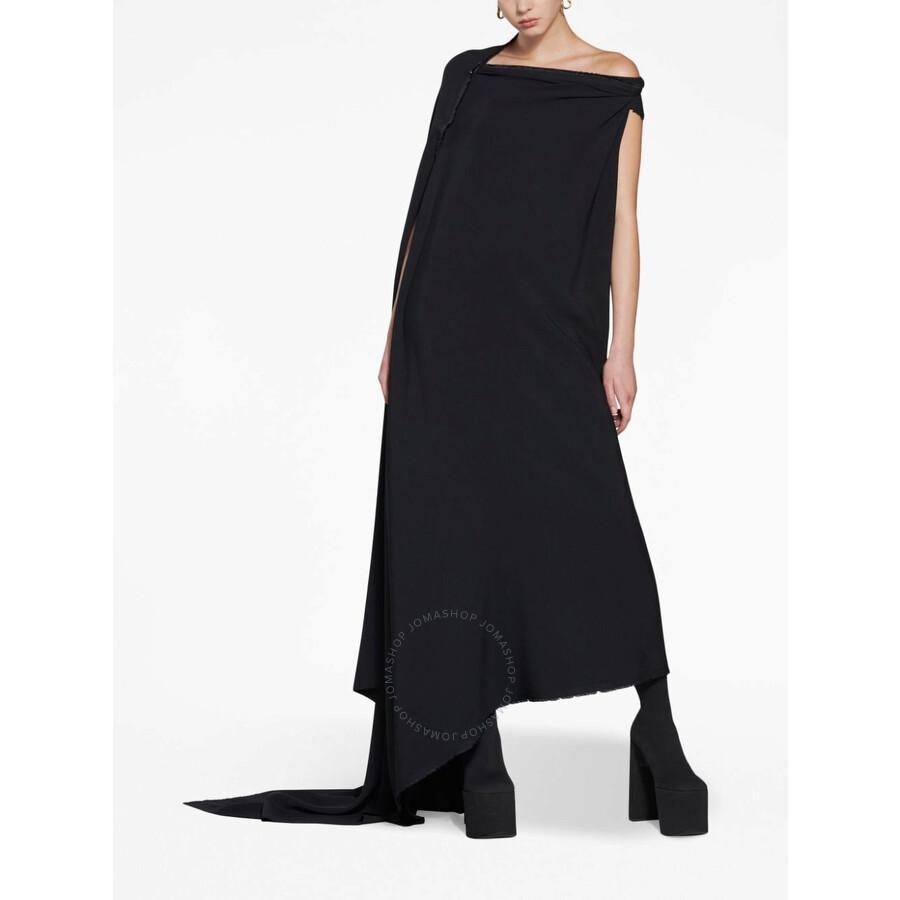 Balenciaga Ladies Black Draped Asymmetric Dress