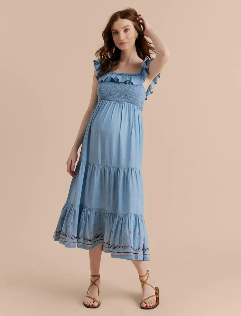 A Pea in the Pod Ruffle Smocked Midi Maternity Dress 1