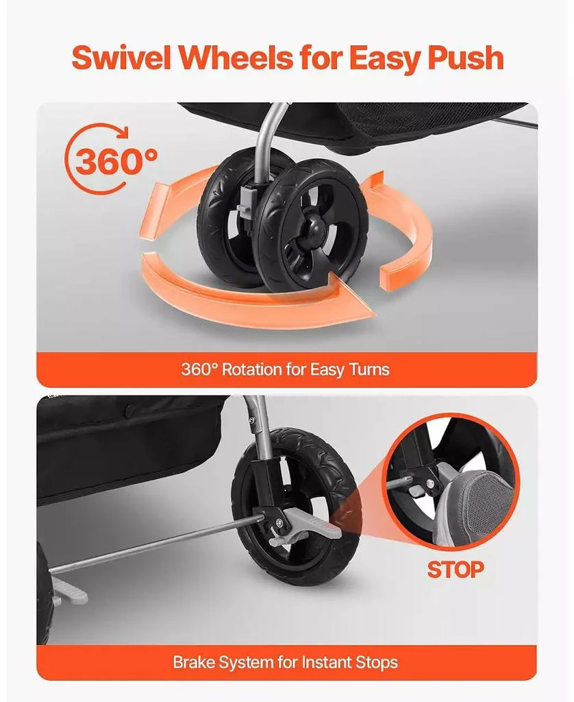 SUGIFT Pet Stroller 35 LB Foldable Dog Stroller 4-Wheel with Detachable Carrier 4