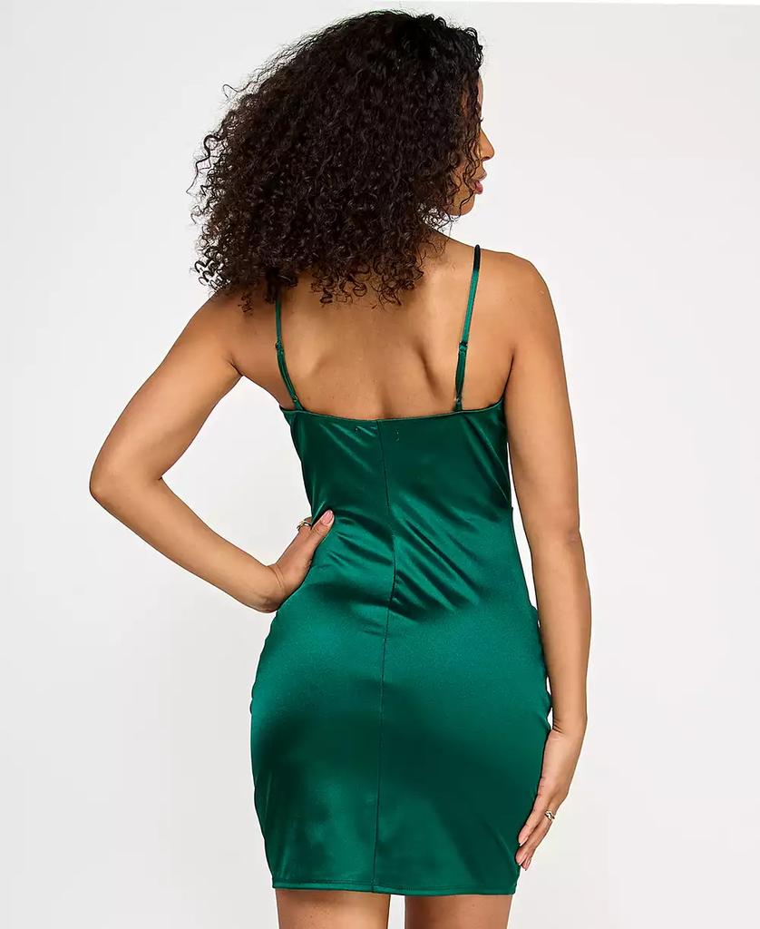 Emerald Sundae Juniors' Ruched Asymmetric Bodycon Dress
