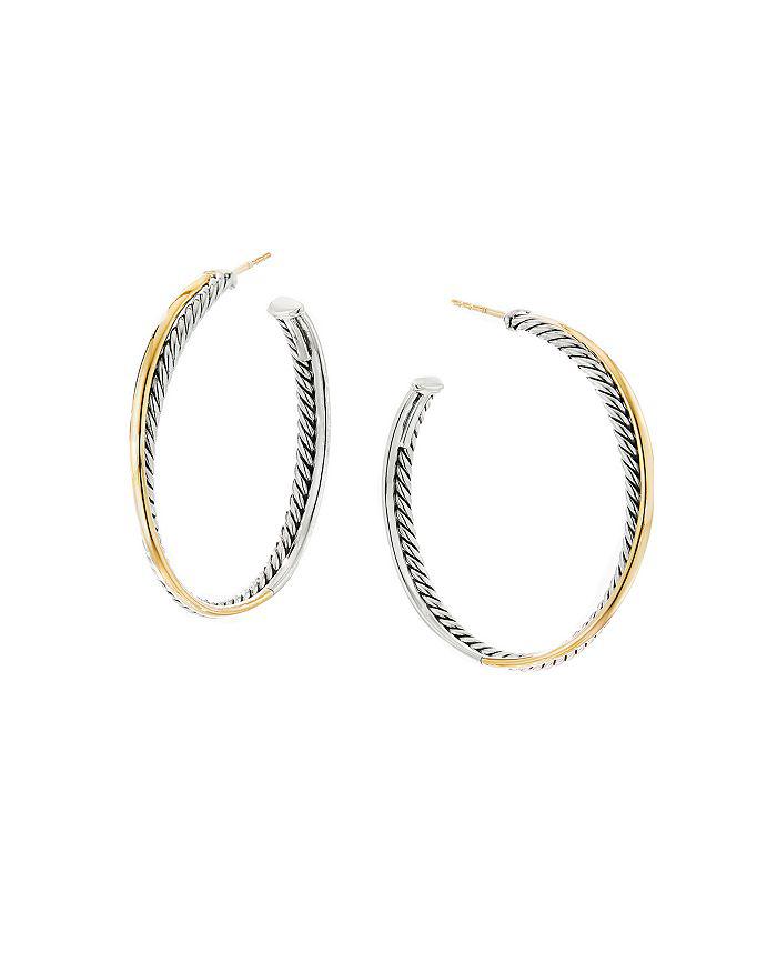 David Yurman Sterling Silver & 18K Yellow Gold Crossover XL Hoop Earrings