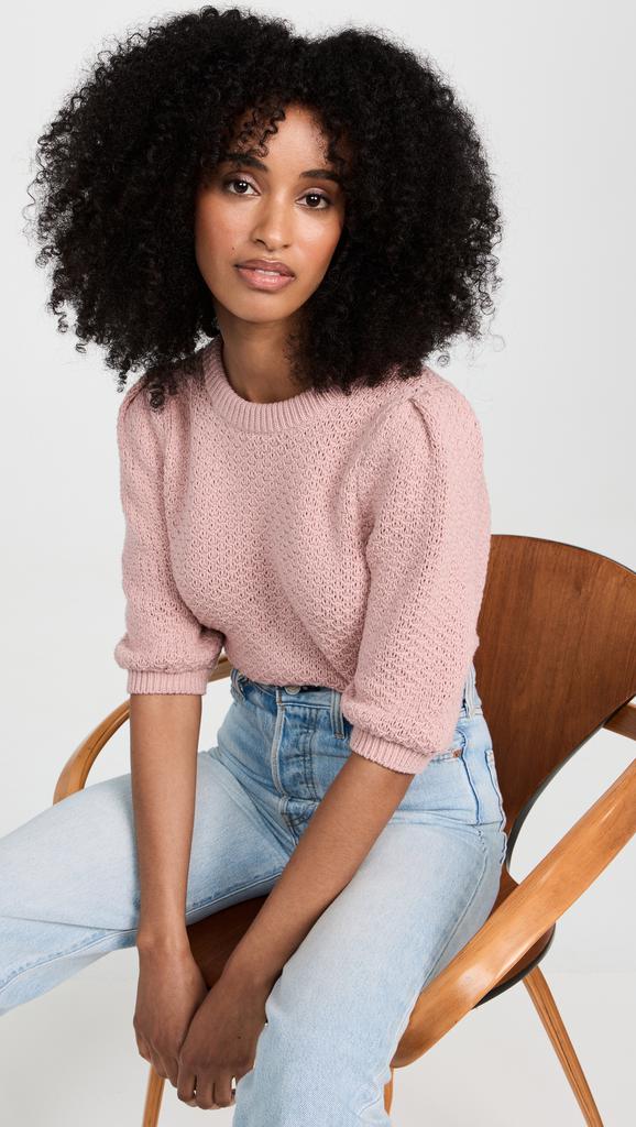 White  Warren Cotton Tuck Stitch Puff Sleeve Top