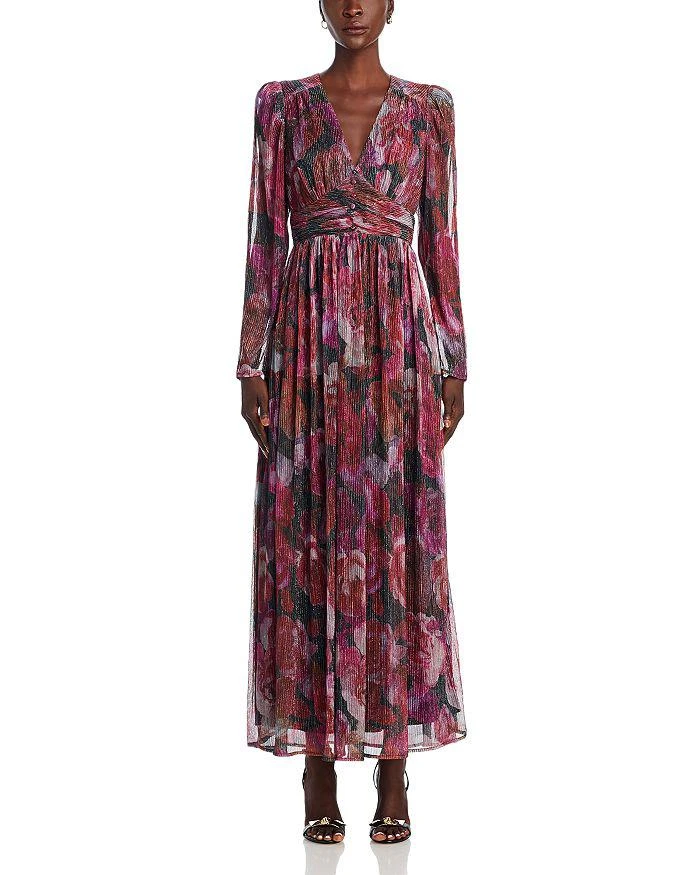 AQUA Floral Crinkle Metallic Long Sleeved Maxi Dress - Exclusive 7