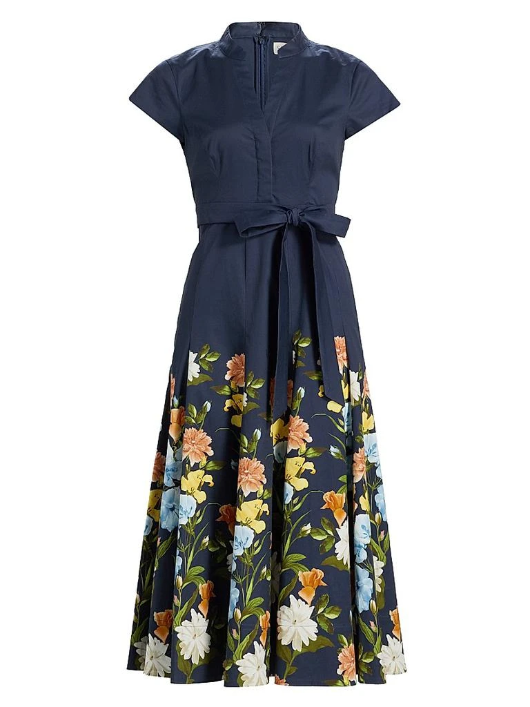 short sleeve midi wedding guest dress Floral-Print Wedding-Guest Dress with Short Sleeves Orange Multi / Medium