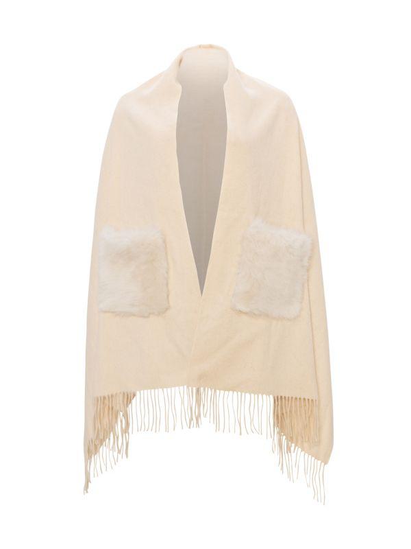 WOLFIE FURS Made For Generations™ Toscana Shearling Trim Cashmere Blend Shawl
