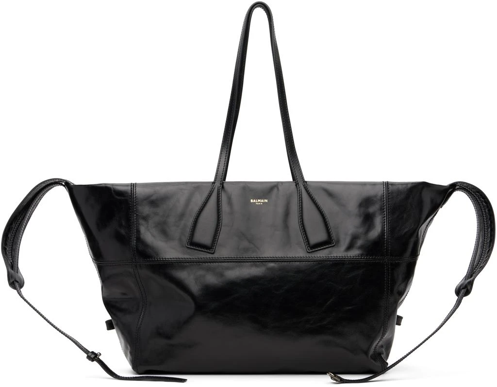 Balmain Black Track Zip Shiny Calfskin Tote 1