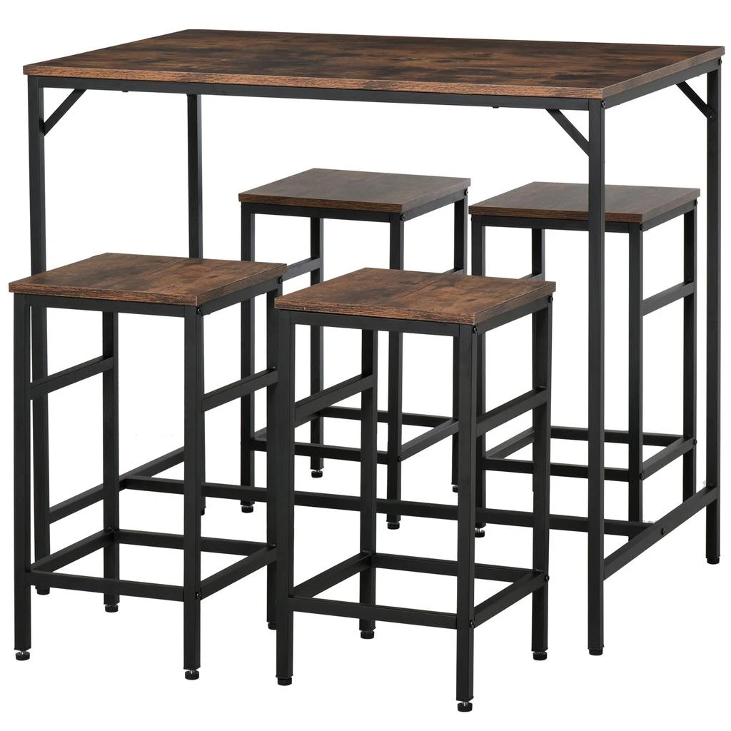 Hivvago Rustic Industrial Counter Height Table with 4 Stools