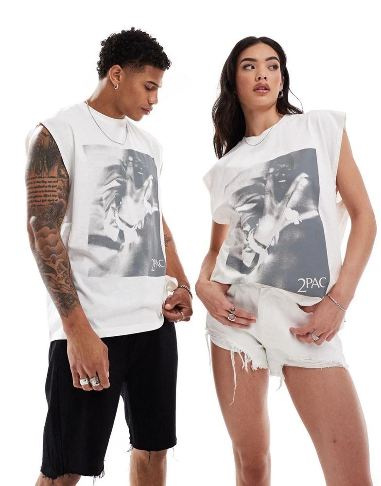 ASOS ASOS DESIGN unisex oversized license vest with Tupac graphic prints in off white 1