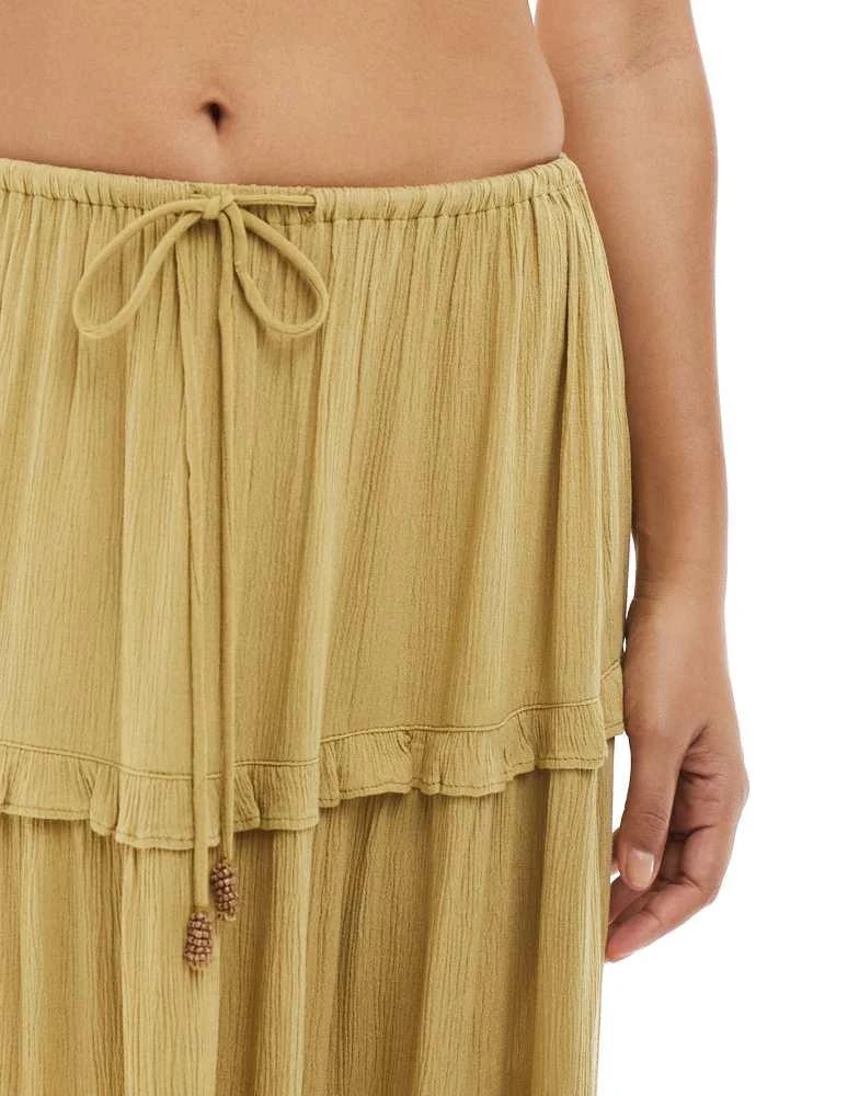 Miss Selfridge Miss Selfridge Petite tiered cheesecloth maxi skirt in light khaki 5