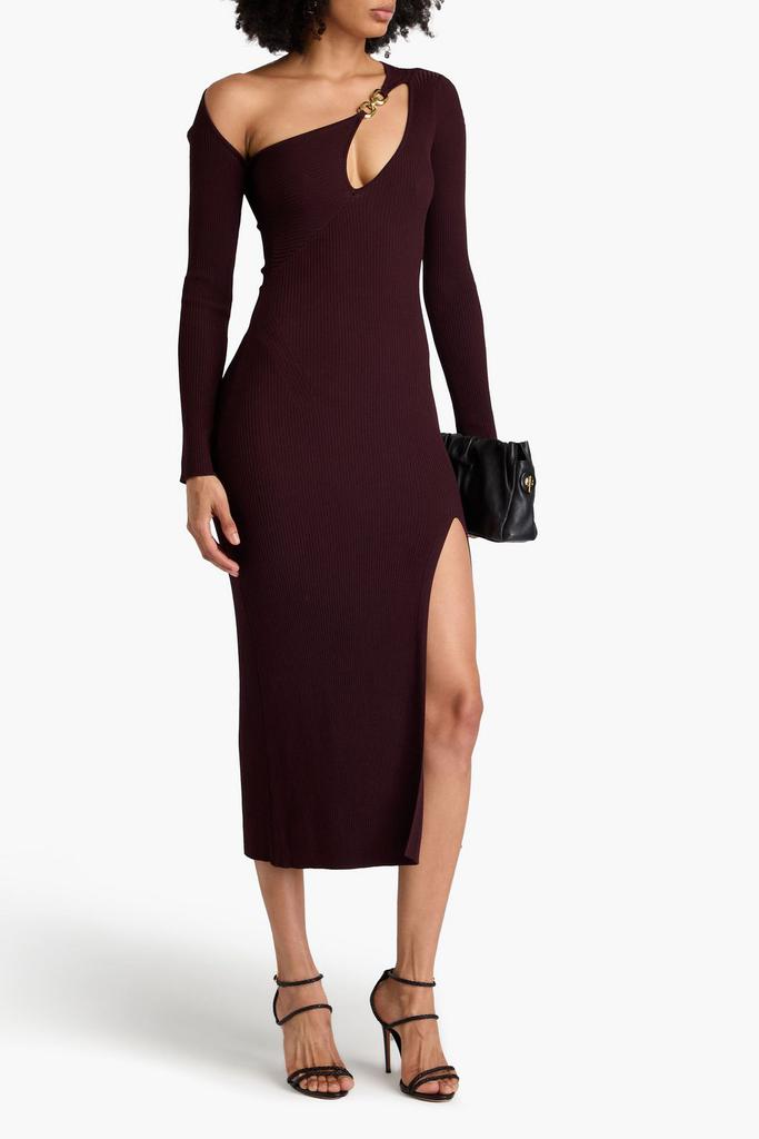 NICHOLAS Cutout embellished ribbed-knit midi dress