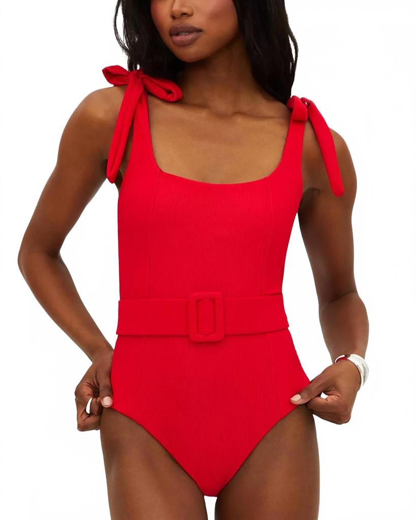 Beach Riot Sydney Belted One-Piece Swimsuit In Red