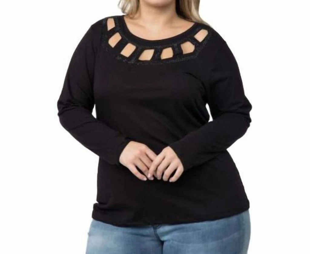 Vocal Apparel Vocal Apparel - Laser Cut Neckline and Stones Top - PLUS 1