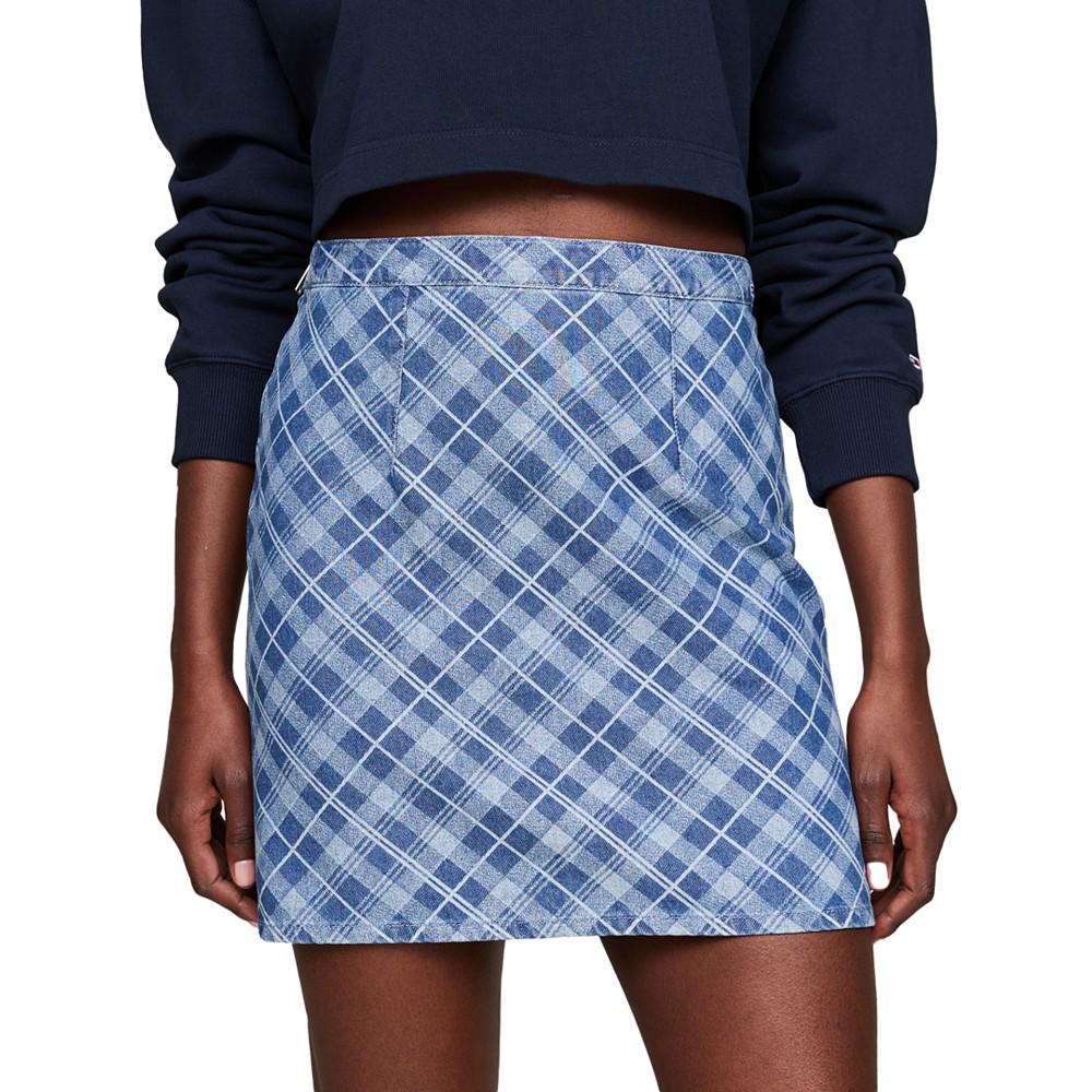 Tommy Jeans Women's Tartan-Check Chambray Mini Skirt