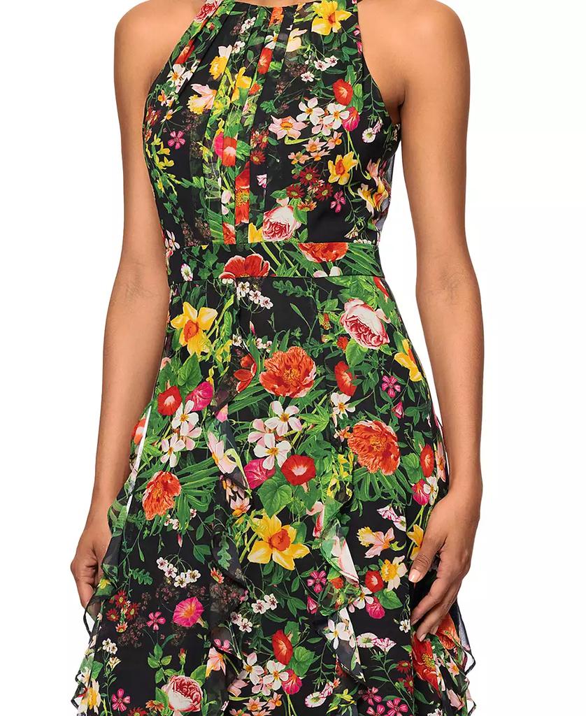 Betsy & Adam Petite Printed Ruffled Halter-Neck Gown