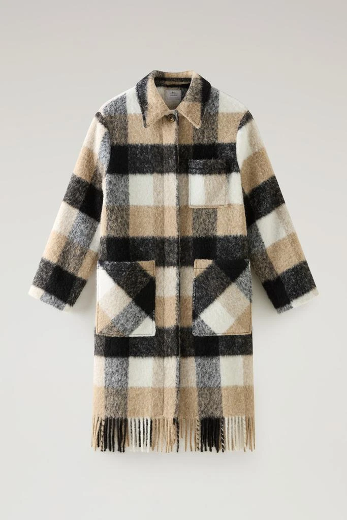 Woolrich Long Check Overshirt wth Fringed Trim in Alpaca and Wool Blend - Women - Multicolor 1