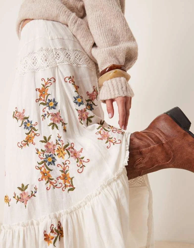 Free People Free People paradiso embroidered boho maxi skirt in snow white 2