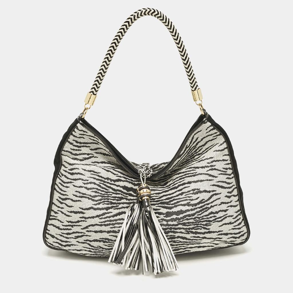 Gianfranco Ferre Gianfranco Ferre Black/White Zebra Effect Straw Tassel Hobo