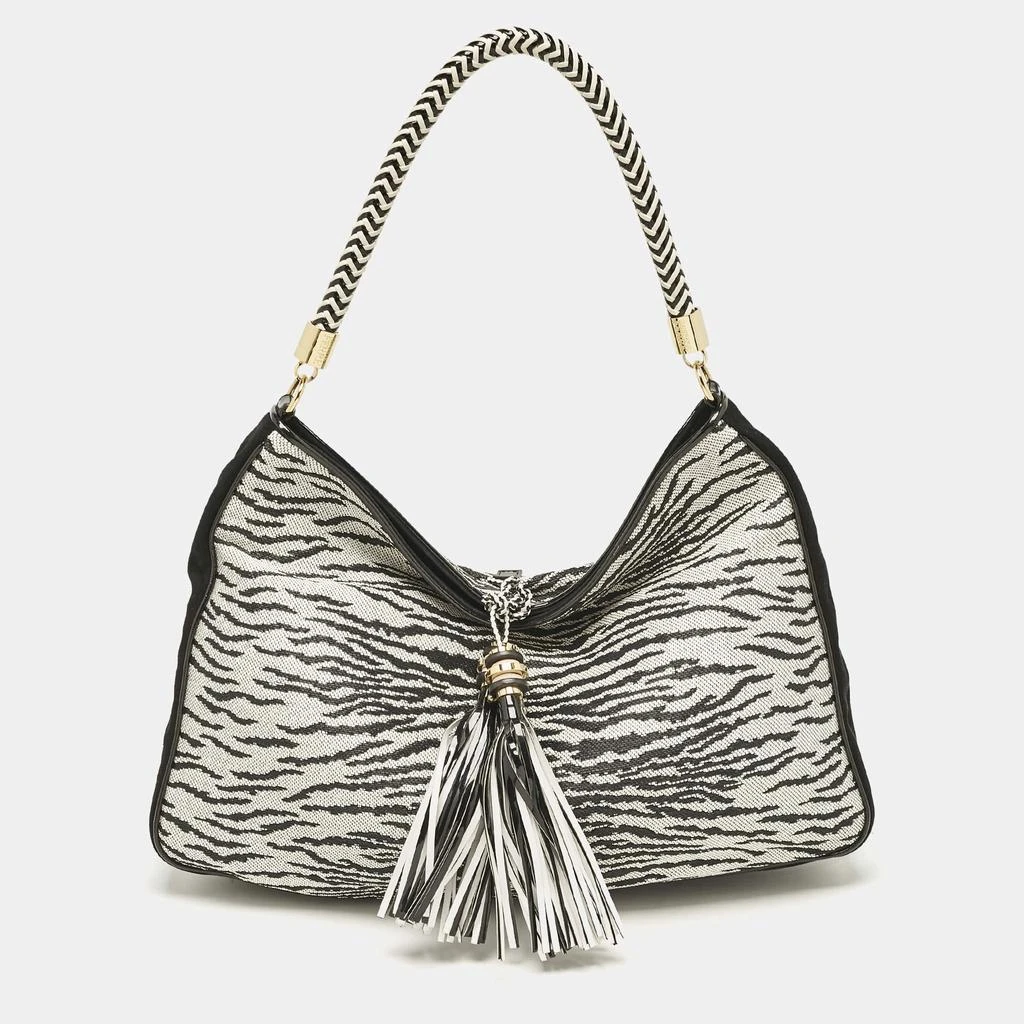 Gianfranco Ferre Gianfranco Ferre Black/White Zebra Effect Straw Tassel Hobo 1