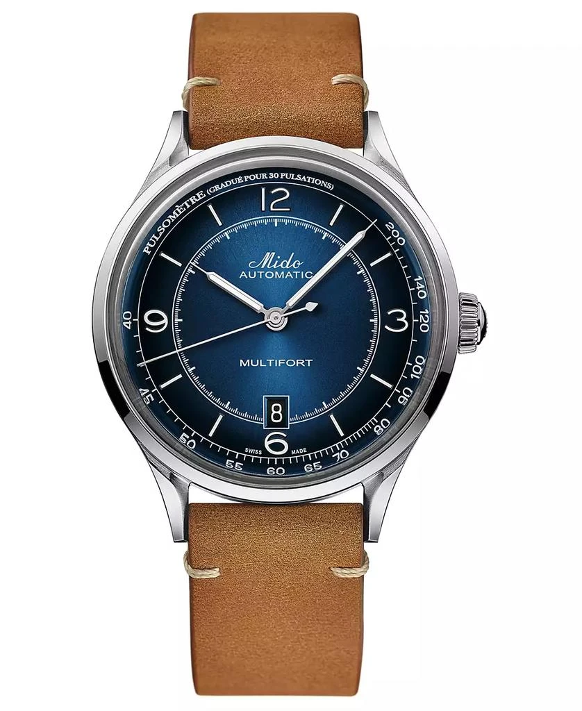 MIDO Men's Swiss Automatic Multifort Patrimony Pulsometer Brown Leather Strap Watch 40mm 1