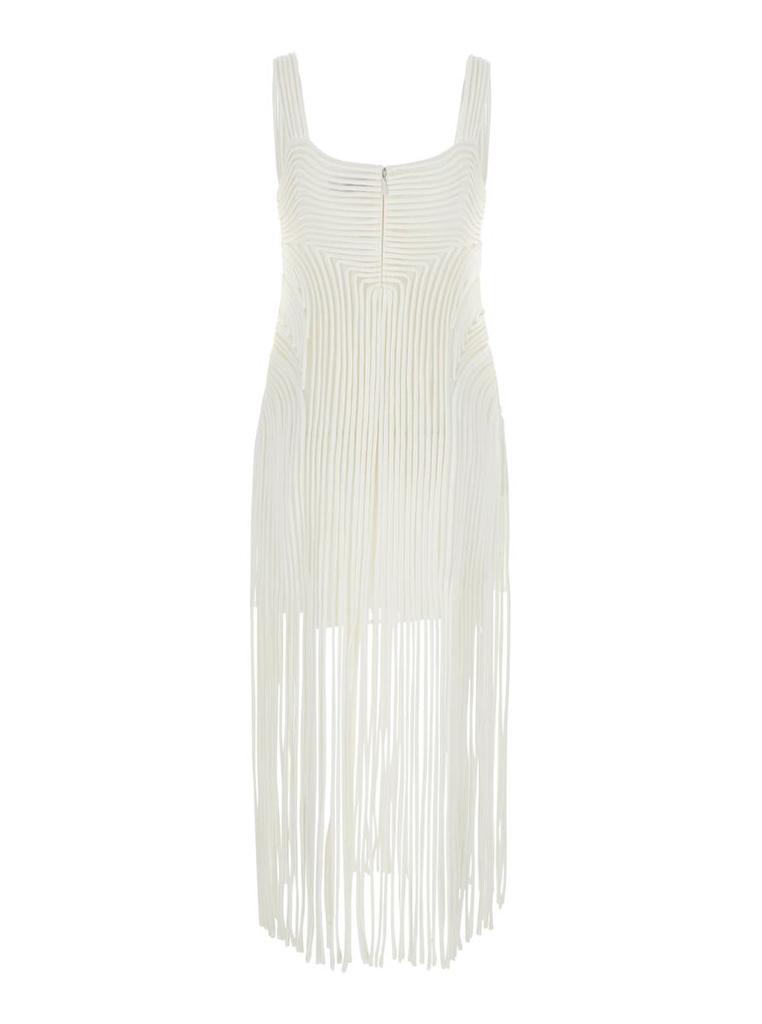 SIMKHAI 'Darby' White Midi Dress With Fringed Hem And All-Over Soutache Embroidery In Acetate Blend Woman
