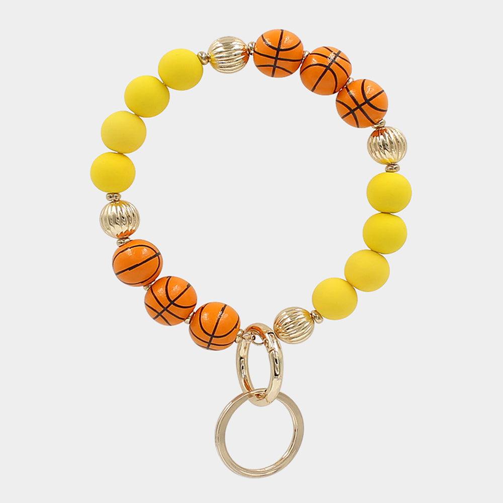 FASHNZFAB Basketball Wood Ball Accented Beaded Keychain / Bracelet Yellow