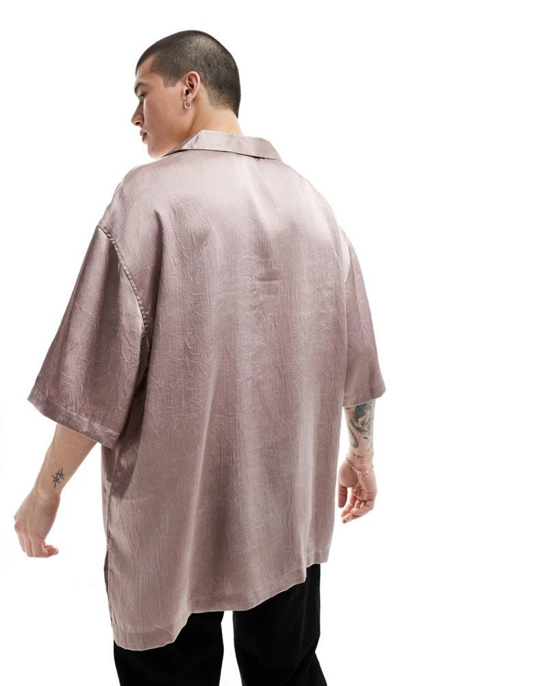 ASOS ASOS DESIGN short sleeve oversized bowling shirt with revere collar in dusty pink 2