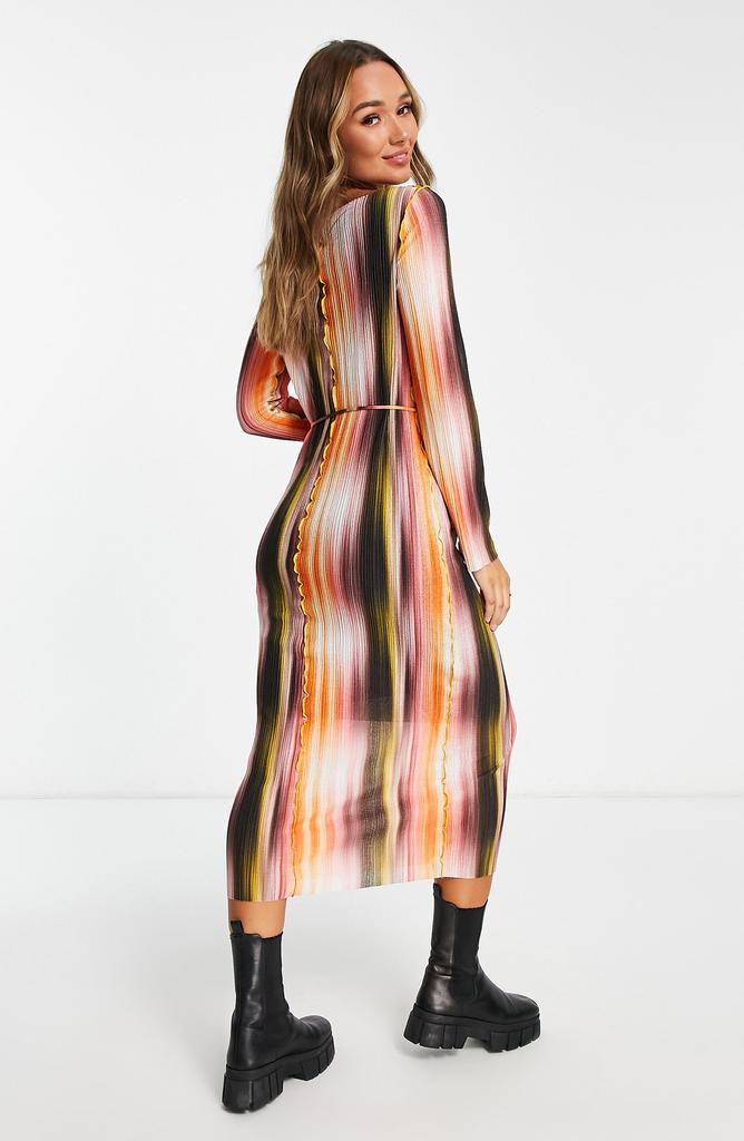 Topshop Stripe Plissé Long Sleeve Dress