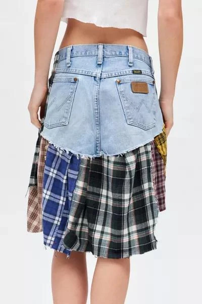 Urban Renewal ReMADE By UO Spliced Flannel Denim Mini Skirt 5