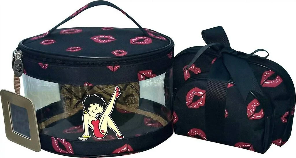 Betty Boop Women's Makeup Bag 3 Pieces Set In Black With Leg Up & Lips 1