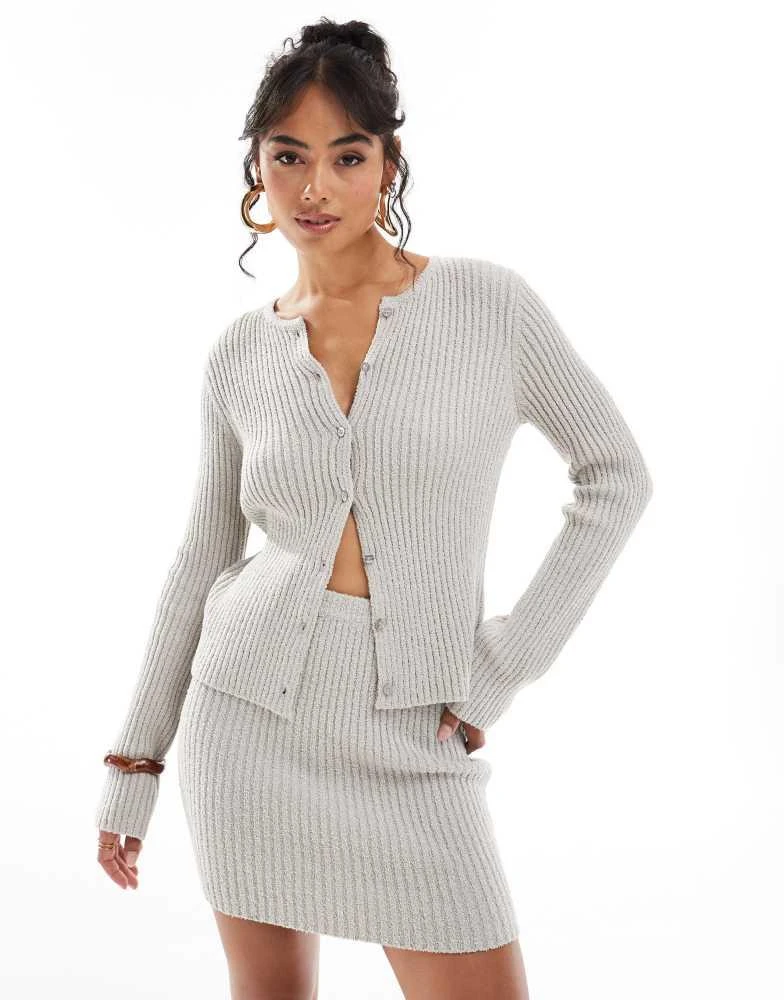 Pretty Lavish Pretty Lavish fine tape knit cardigan co-ord in taupe 1