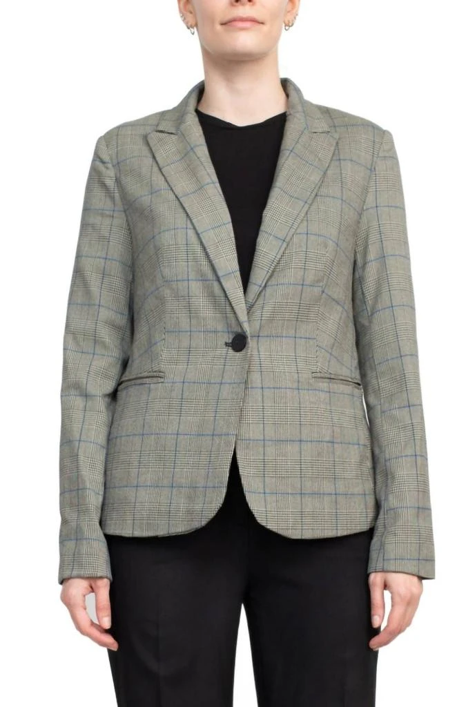 Premise Notched Collar Long Sleeve One Button Knit Blazer In Blue Grey Glen