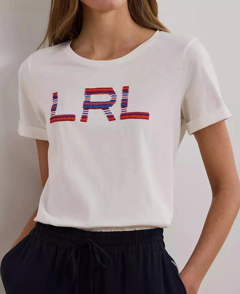 Ralph Lauren Women's Beaded-Logo Cotton Jersey Tee 3