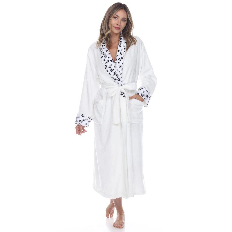 White Mark Plus Size Leopard Print Cozy Lounge Robe 1