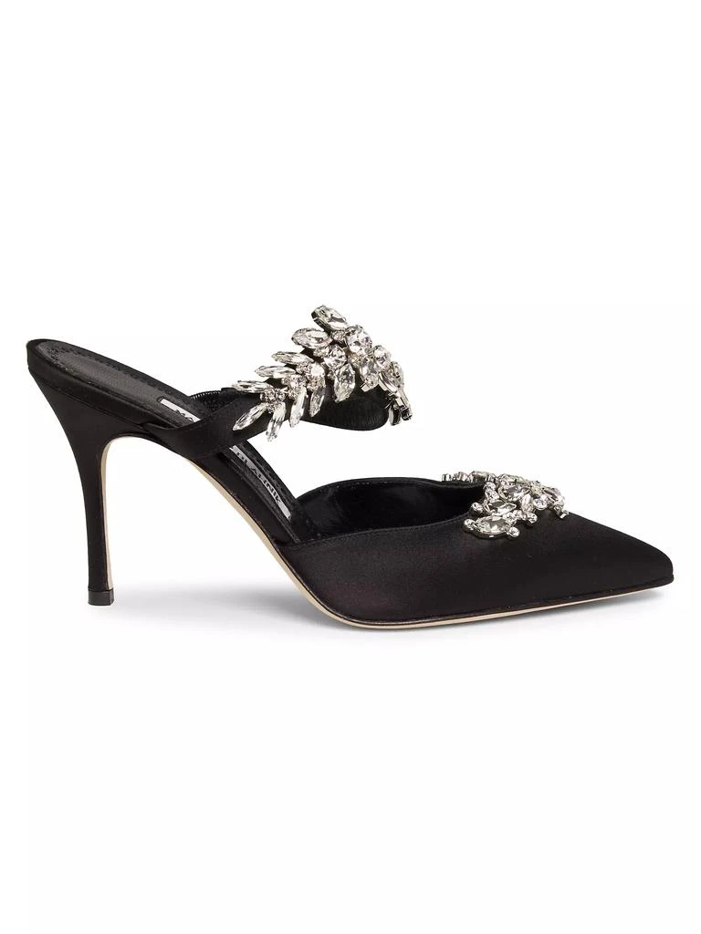 Manolo Blahnik Lurum 90MM Crystal-Embellished Satin Mules 1