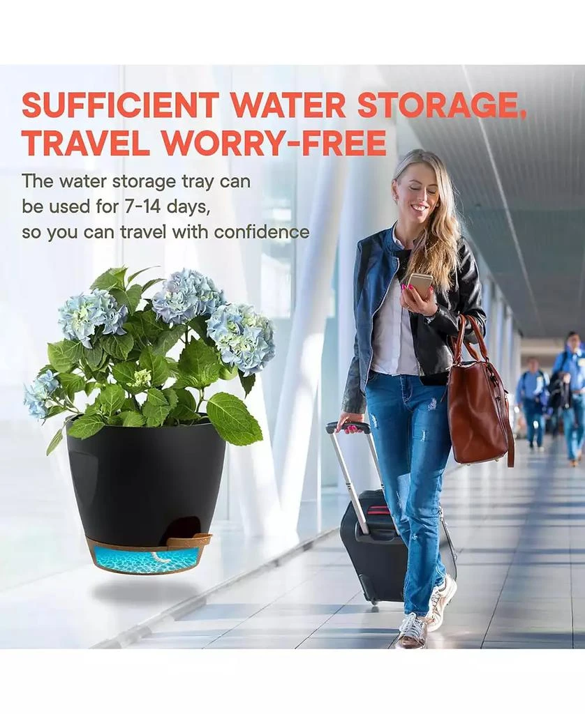 Lifemaster Black Self Watering Pots 20 Pack, Indoor and Outdoor Plant Pots with Wick Rope
Drainage Holes, Easy Watering Lip, Lightweight Plastic Self Watering Planter for Succulents, Houseplants, and Herbs 4