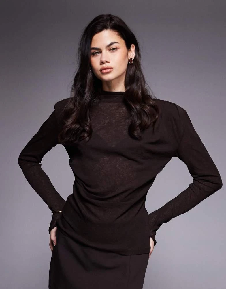 ASOS ASOS DESIGN grown on neck drape top in chocolate