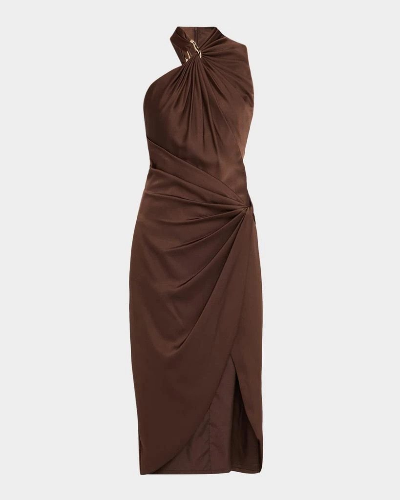 Aidan Mattox womens Solid Midi Dress, 6, Green, Women's, Brown