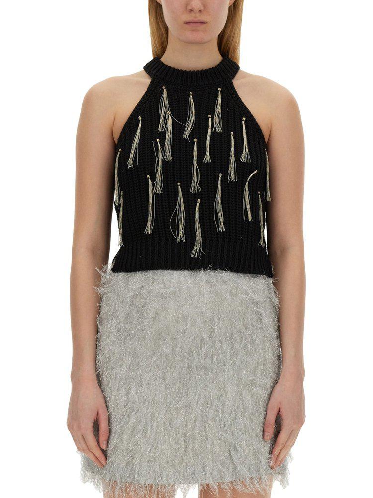 Alysi Alysi Fringe Embroidered Sleeveless Knitted Top