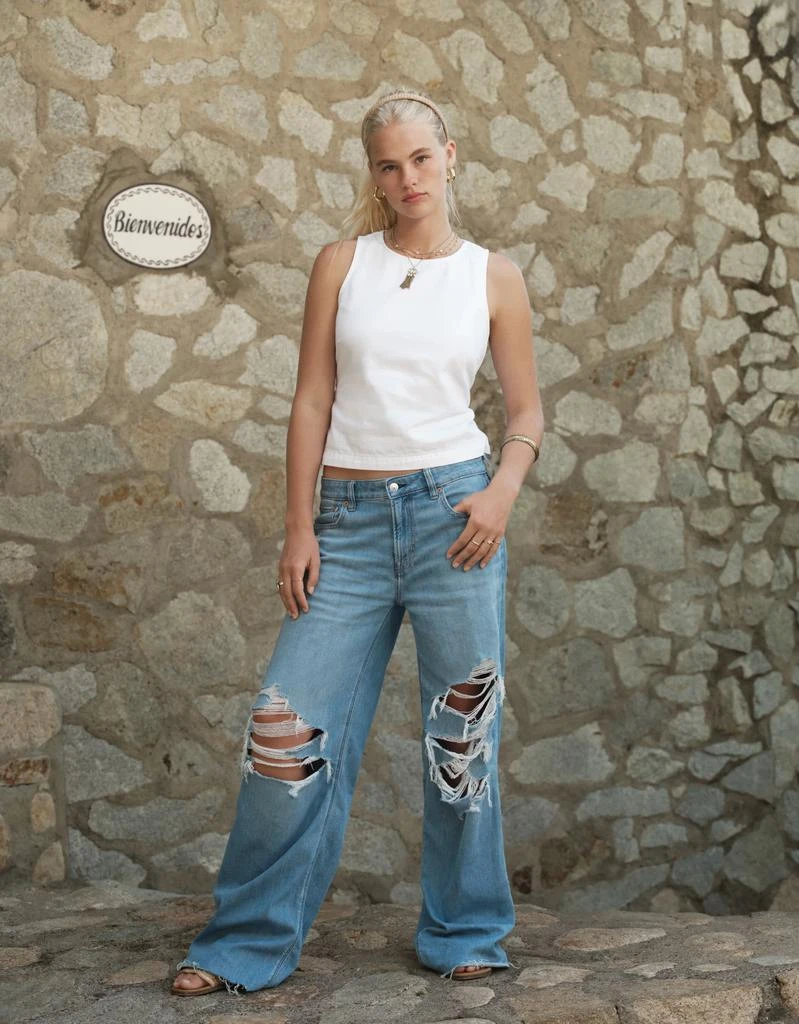 AE AE Dreamy Drape Stretch Ripped Low-Rise Baggy Wide-Leg Jean 1