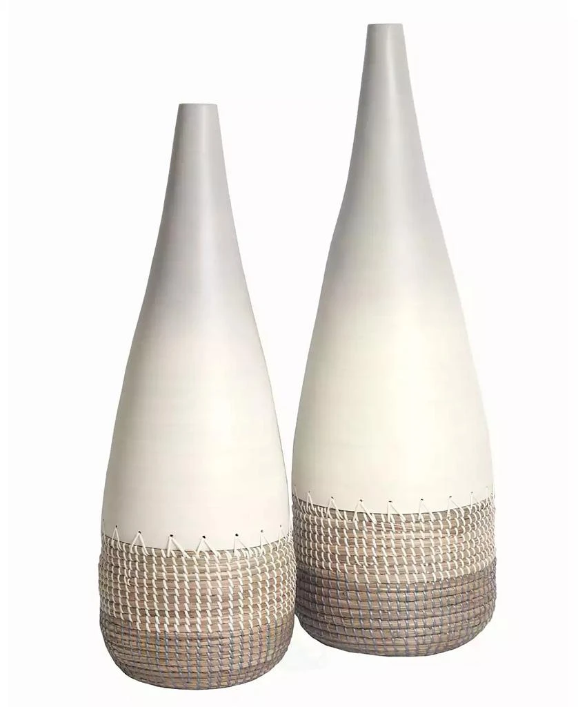 Uniquewise Spun Bamboo and Coiled Seagrass Patterned Vase, Set of 2 3