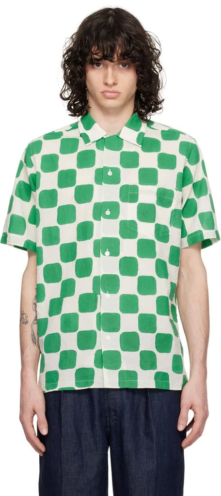 Drake's Off-White & Green Check Shirt 1