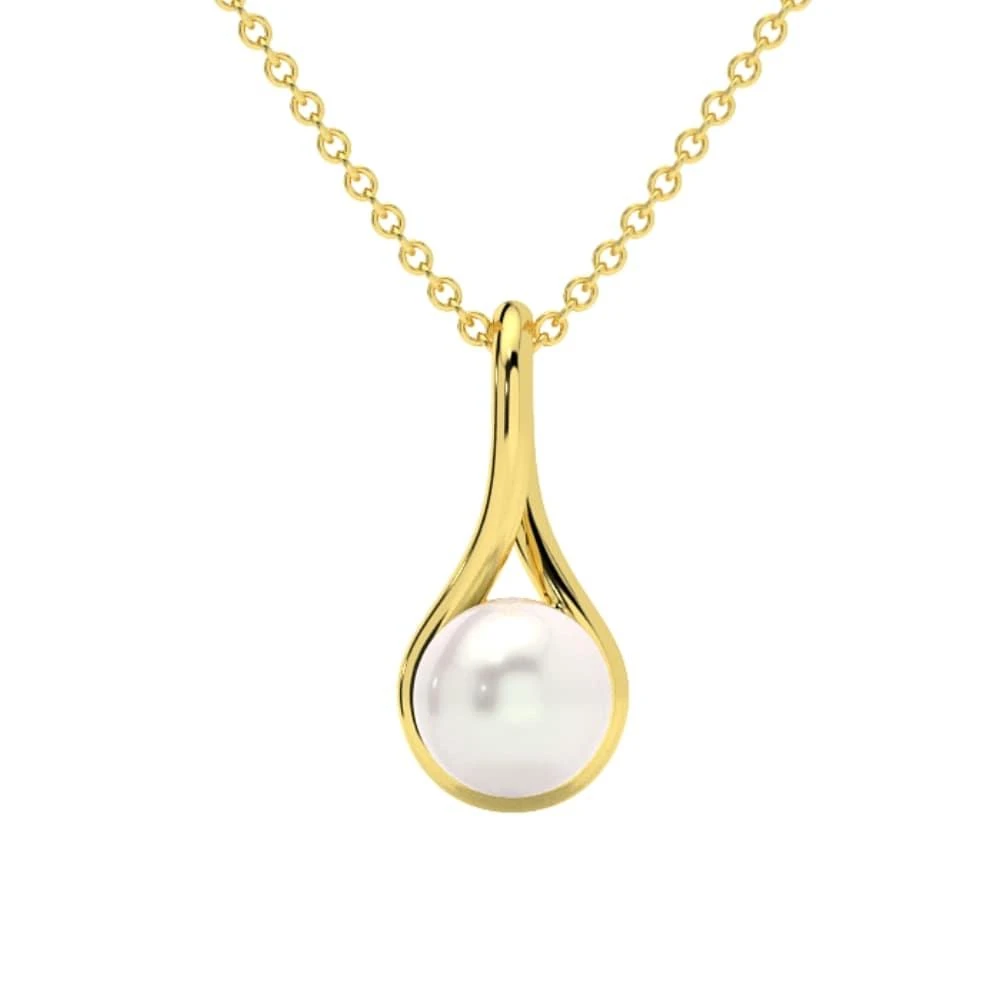 Pompeii3 7mm Pearl Solitaire Pendant 14k Gold 18" Necklace 18mm Tall 6