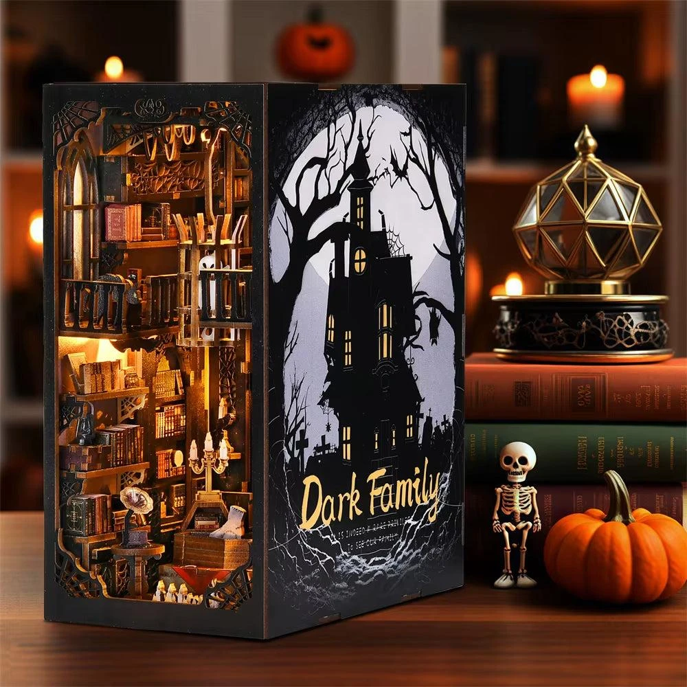 ASLOWSNAIL Gothic Style Dark Family DIY Wooden Puzzle Book Nook Kit for Bookshelf Dollhouse Model and Home Decoration 2